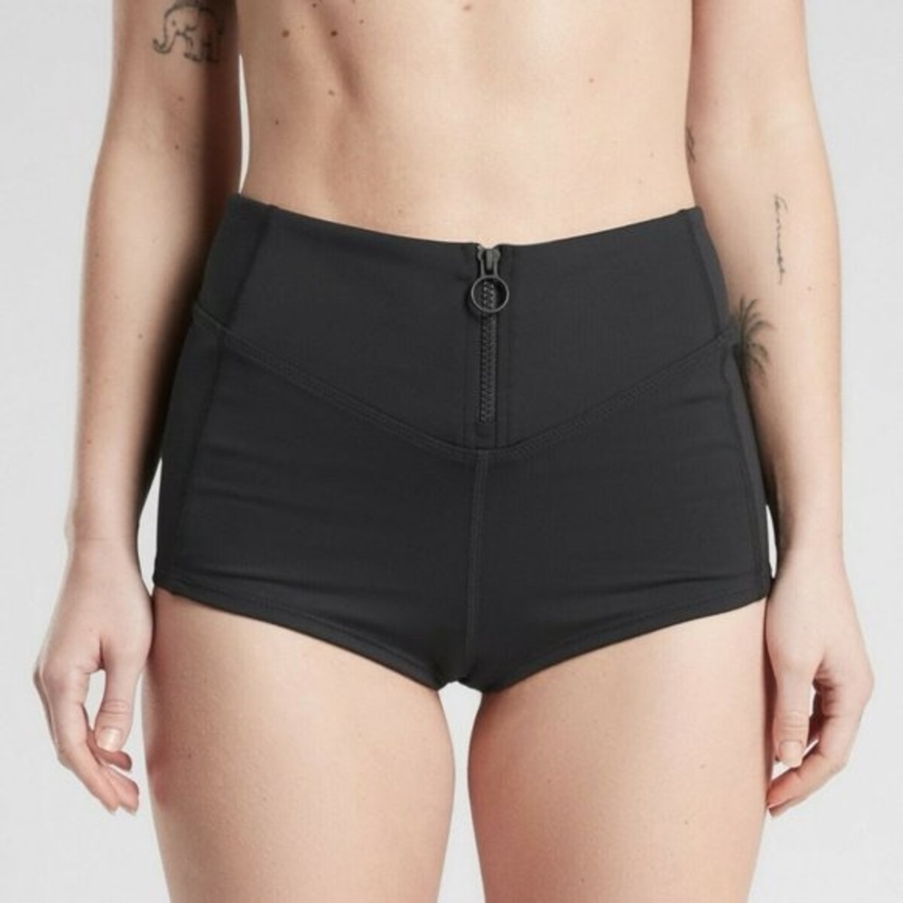 Women’s | Athleta Swim Shorts Zip Front Athletic Swim Bottom, Black | Size M - Picture 2 of 7